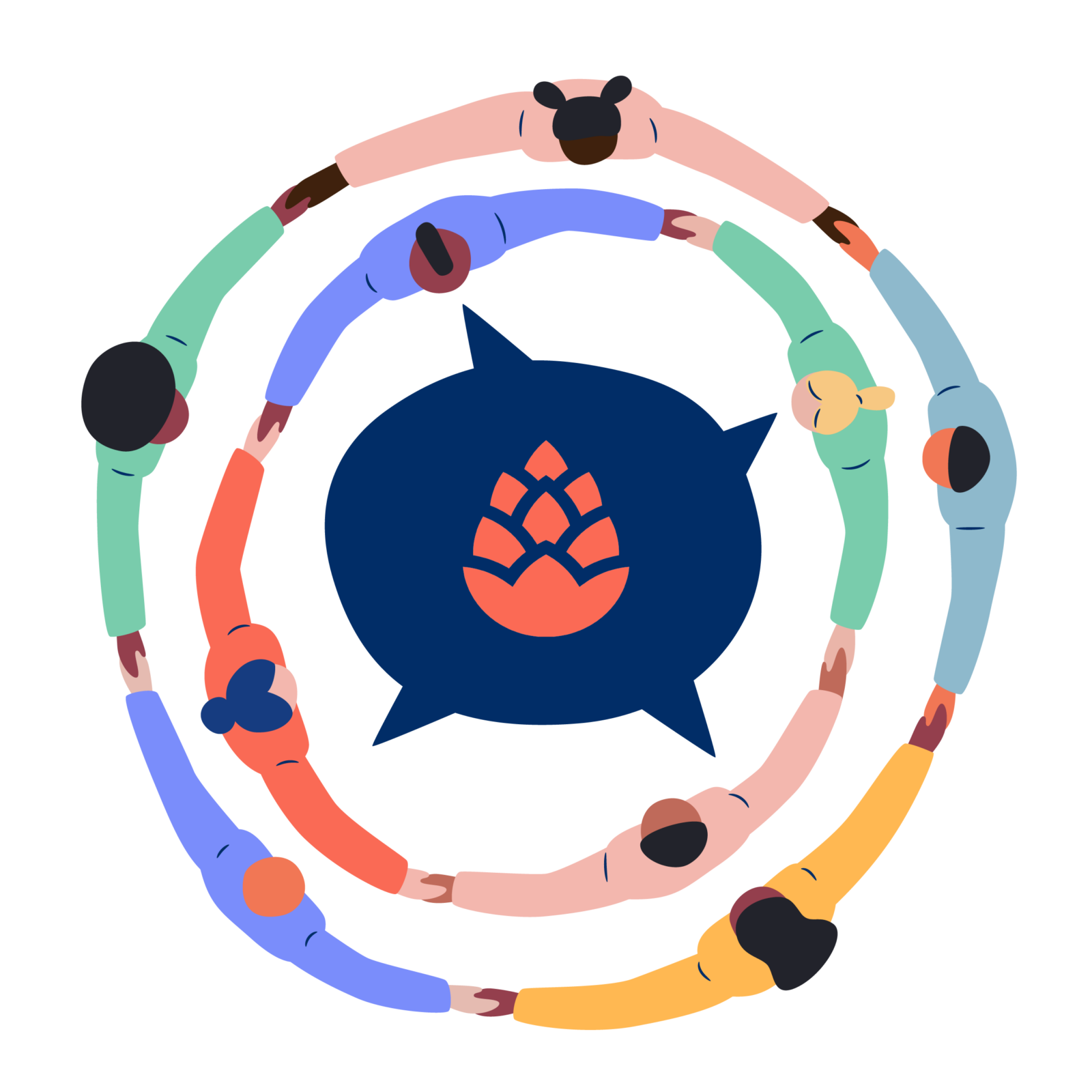 Image: Circle of joined hands around Cedar logo